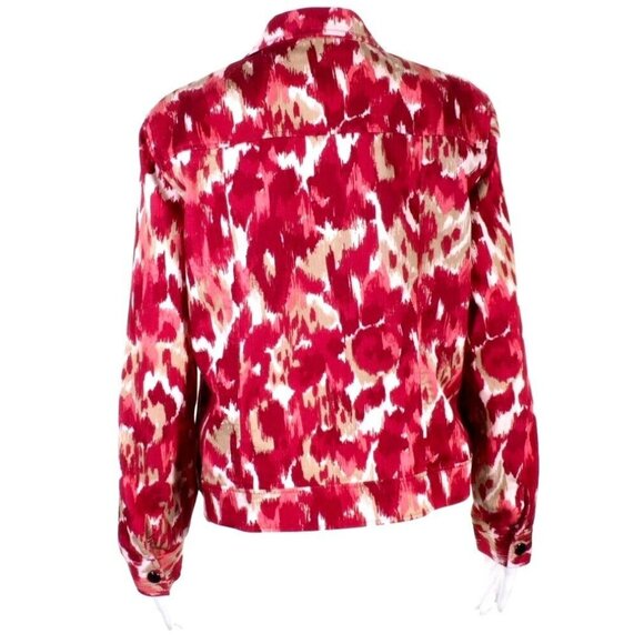 Christopher Banks Women Jacket Size M Stretch Denim Red Multi Snaps Camo - Picture 5 of 10